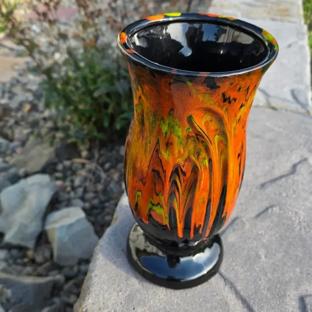 Vintage Signed MCM Fat Lava Style California Pottery Drip Vase Made in USA